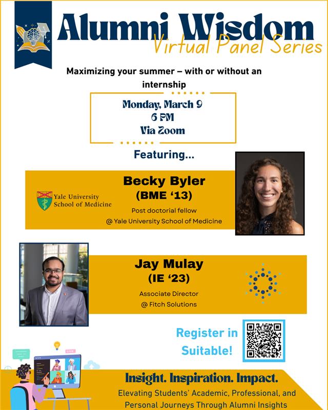 Flyer for the 3/9 Alumni Wisdom Virtual Panel